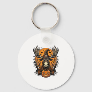 Vintage Halloween Moose Pumpkin Witch Hat Shirt_1 Keychain