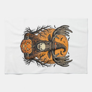 Vintage Halloween Moose Pumpkin Witch Hat Shirt_1 Kitchen Towel