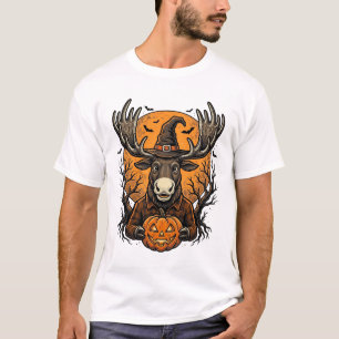 Vintage Halloween Moose Pumpkin Witch Hat Shirt_1 T-Shirt