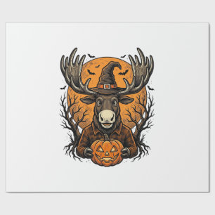 Vintage Halloween Moose Pumpkin Witch Hat Shirt_1 Wrapping Paper