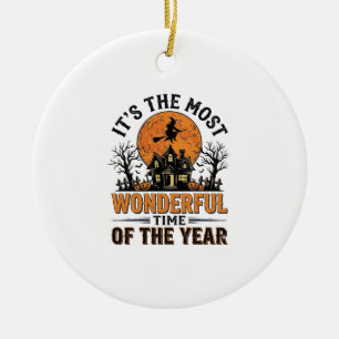 Vintage Halloween Most Wonderful Time Shirt Design Ceramic Ornament