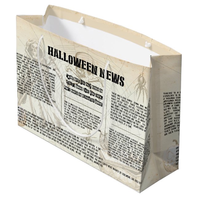 Vintage Halloween Newspaper Large Gift Bag (Back Angled)