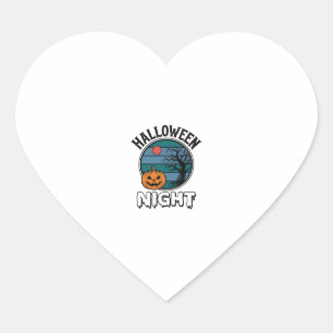 Vintage Halloween Night Pumpkin Tree Shirt Design_ Heart Sticker