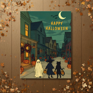 Vintage Halloween Night Trick‑or‑Treat  Postcard