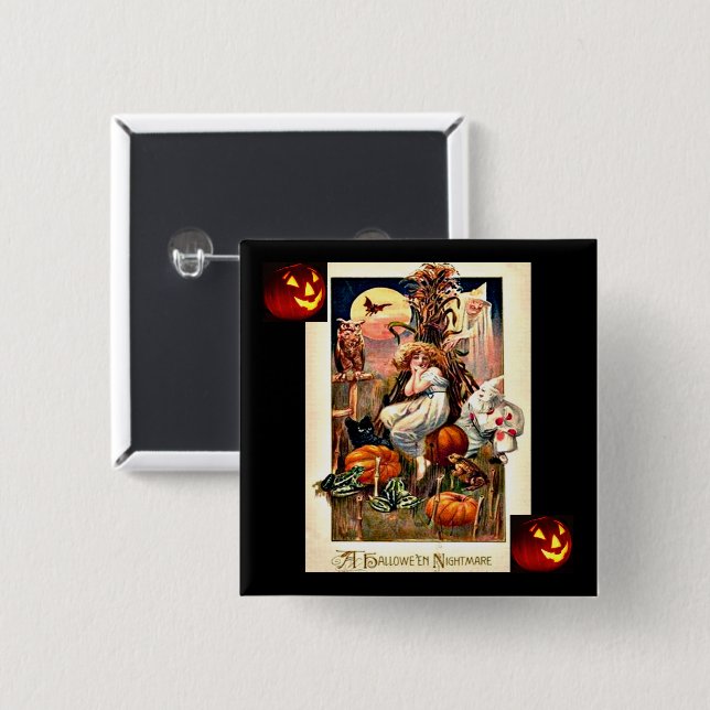 Vintage Halloween Nightmare 2 Inch Square Button (Front & Back)