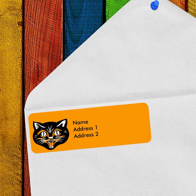 Vintage Halloween noir visage de chat (Halloween vintage black cat face return address labels)