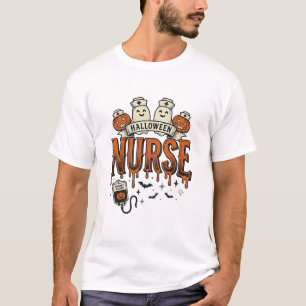 Vintage Halloween Nurse Ghost Pumpkin Design_1 T-Shirt