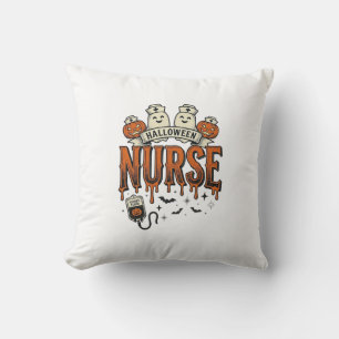 Vintage Halloween Nurse Ghost Pumpkin Design_1 Throw Pillow