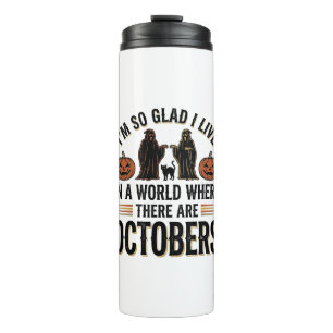 Vintage Halloween October Quote Pumpkin Cat Design Thermal Tumbler
