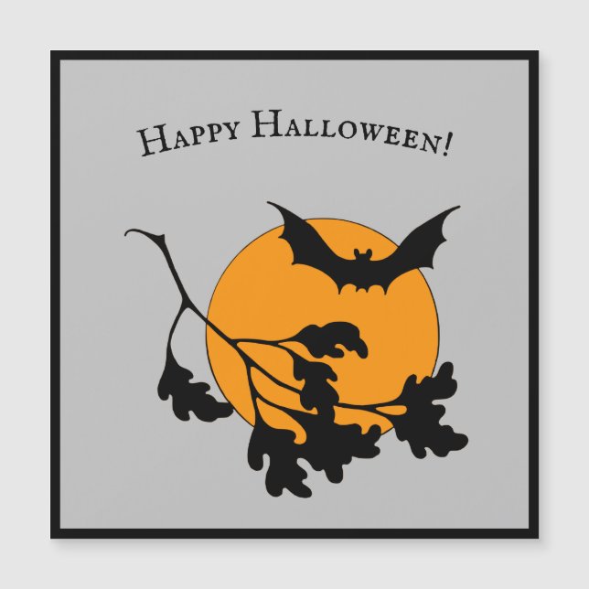 Vintage Halloween Orange Moon Flying Bats (Front)