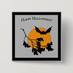 Vintage Halloween Orange Moon Flying Bats 2 Inch Square Button