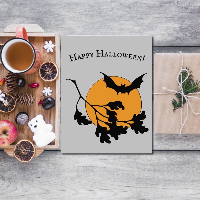 Vintage Halloween Orange Moon Flying Bats Card (Creator Uploaded)