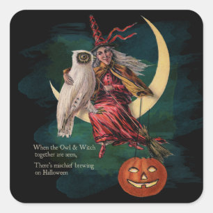 Vintage Halloween Owl and Witch Stickers
