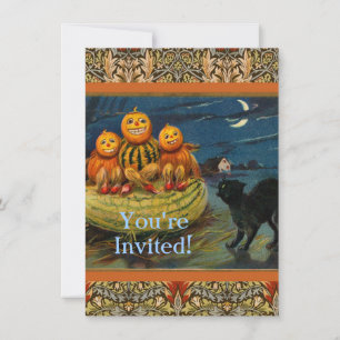Vintage Halloween Party Black Cat Invitation