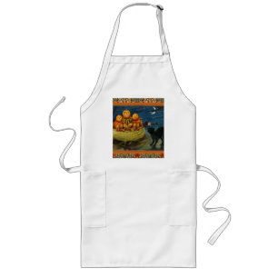 Vintage Halloween Party Black Cat Scary Pumpkins Long Apron