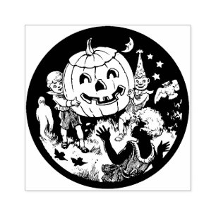Vintage Halloween Party Children Rubber Stamp