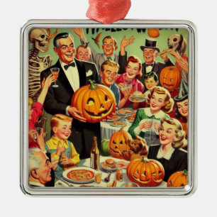 Vintage Halloween Party Illustration Metal Ornament