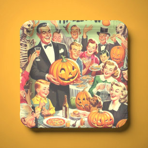 Vintage Halloween Party Illustration Paper Plate