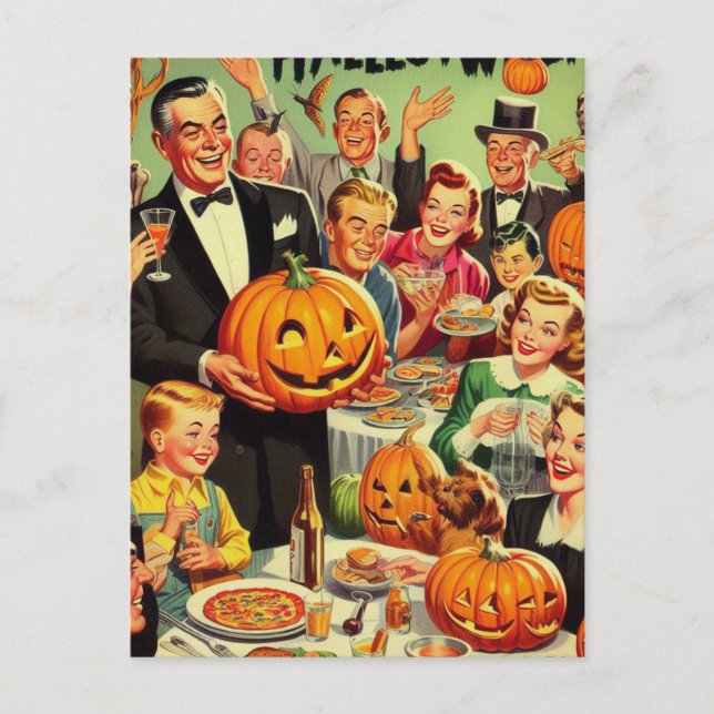 Vintage Halloween Party Illustration Postcard (Front)