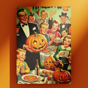 Vintage Halloween Party Illustration Postcard