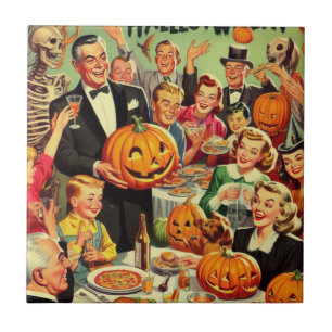 Vintage Halloween Party Illustration Tile