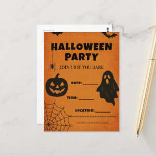 Vintage Halloween Party Invite   Spooky Icons Postcard