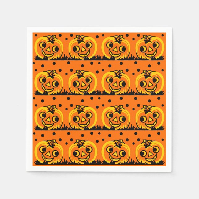 Vintage Halloween Party Napkin with Pumpkins (Front)