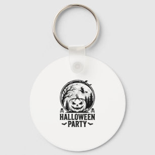 Vintage Halloween Party Pumpkin Witch Shirt Design Keychain