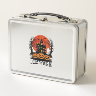 Vintage Halloween Party Time Ghost Pumpkin Shirt_1 Metal Lunch Box