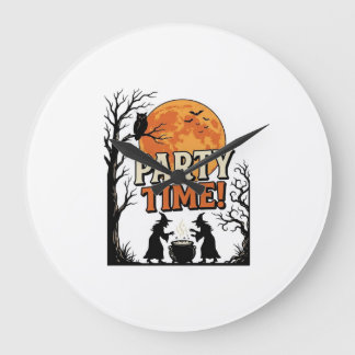 Vintage Halloween Party Time Witch Cauldron Shirt_ Large Clock