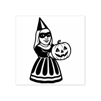 Vintage Halloween Party Woman Rubber Stamp