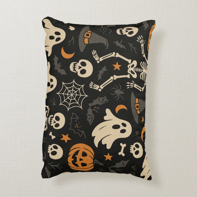 Vintage Halloween Pattern Ghosts Skulls Pumpkins Accent Pillow (Back(Vertical))