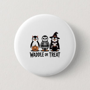 Vintage Halloween Penguin Trick Or Waddle Spooky  2 Inch Round Button