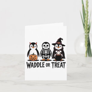 Vintage Halloween Penguin Trick Or Waddle Spooky _ Card