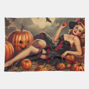 Vintage Halloween Pin Up Kitchen Towel