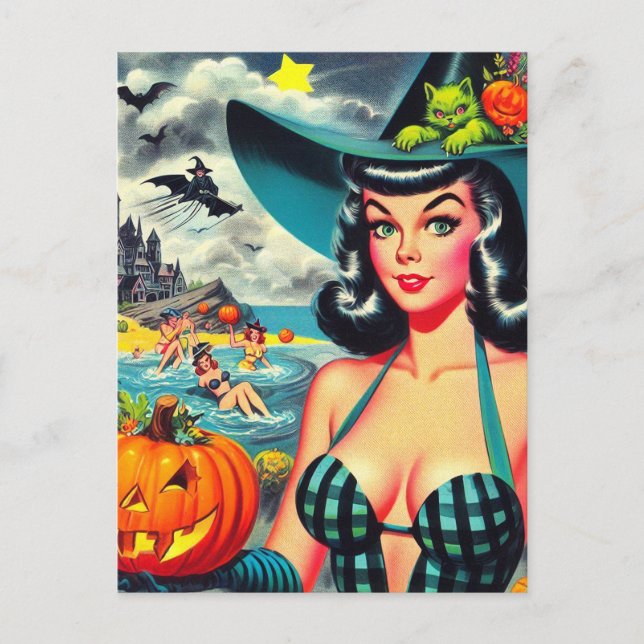 Vintage Halloween Pin-up Postcard (Front)