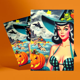 Vintage Halloween Pin-up Postcard