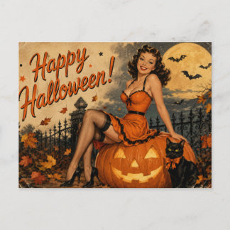Vintage Halloween Pin Up Postcard