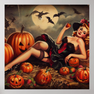 Vintage Halloween Pin Up Poster