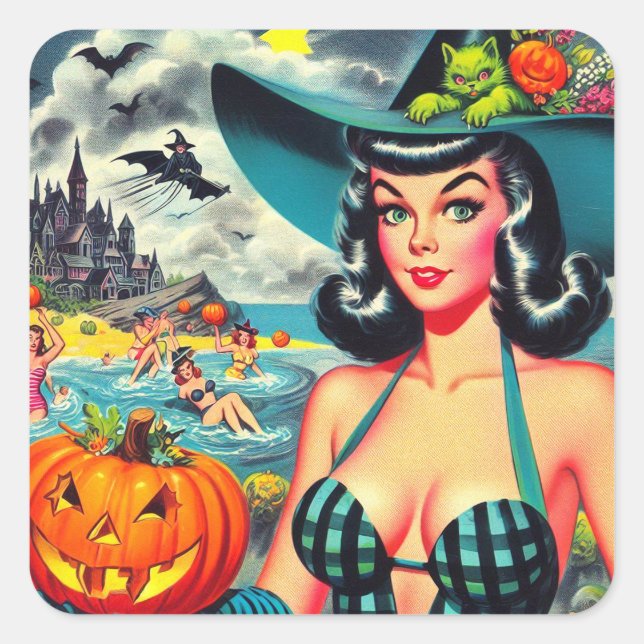 Vintage Halloween Pin-up Square Sticker (Front)