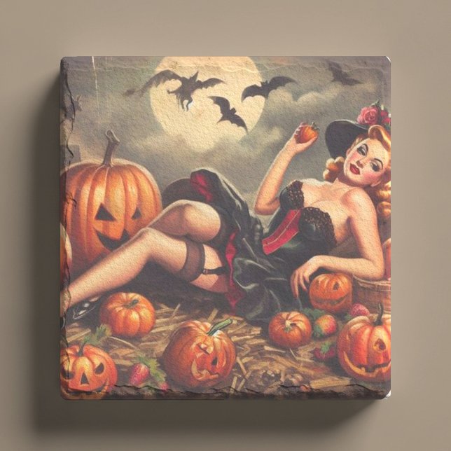 Vintage Halloween Pin Up Stone Coaster (Creator Uploaded)