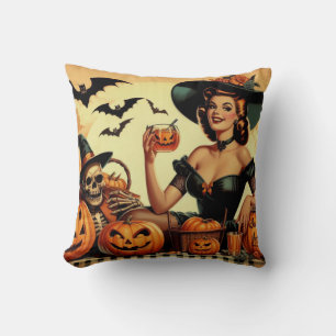 Vintage Halloween Pin-Up Throw Pillow