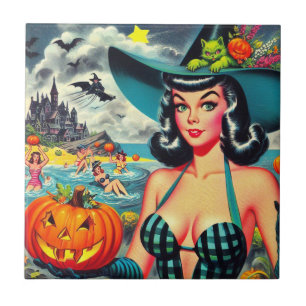 Vintage Halloween Pin-up Tile