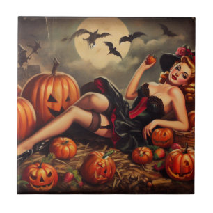 Vintage Halloween Pin Up Tile
