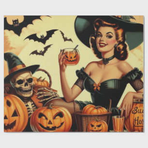 Vintage Halloween Pin-Up Wrapping Paper