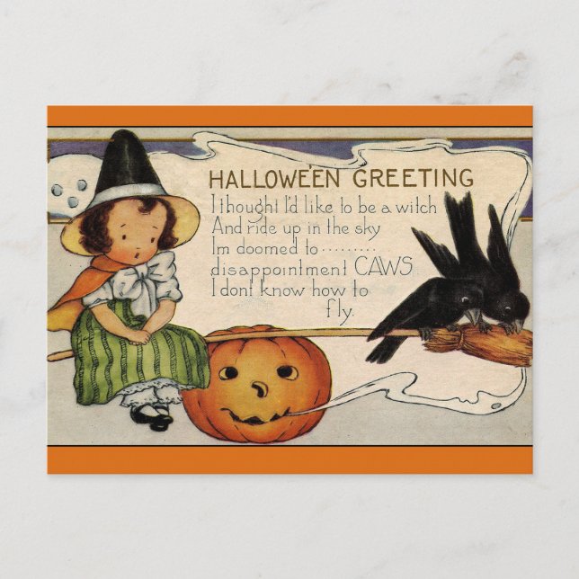 Vintage Halloween Postcard: Enchanting Night of Wi Postcard (Front)