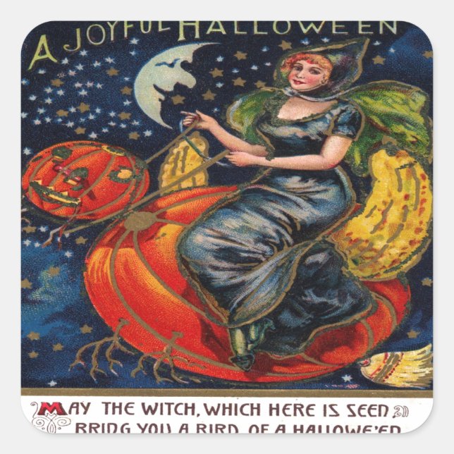 Vintage Halloween Postcard Square Sticker (Front)