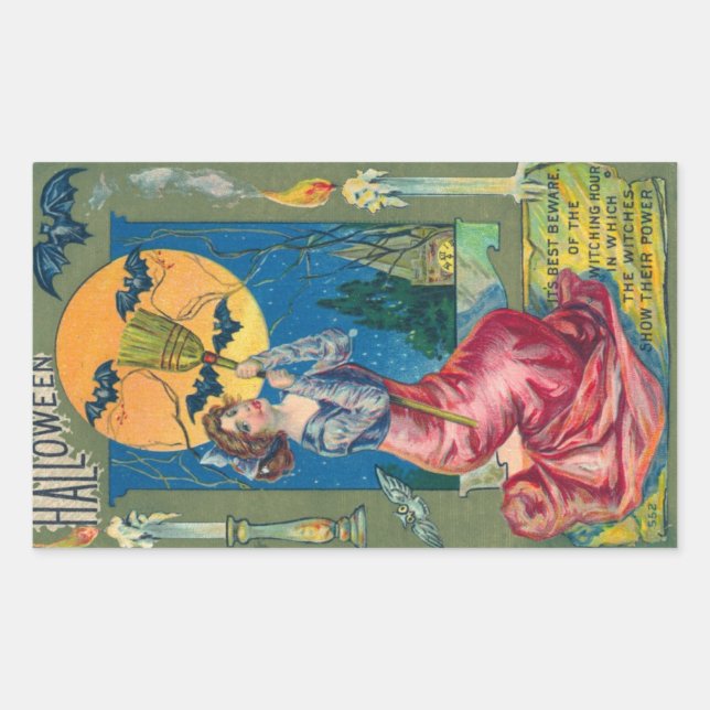 Vintage Halloween Postcard Sticker (Front)