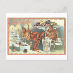 Vintage Halloween Postcard with Candy and Devil