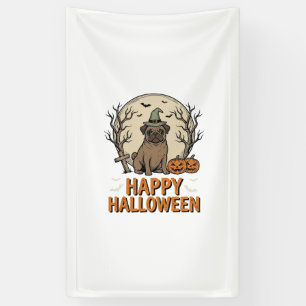 Vintage Halloween Pug Dog Witch Hat Shirt Design_1 Banner